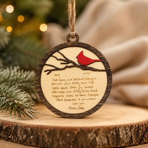 Personalized Cardinal Ornament with Handwriting or Custom Quote by Poor Hog Customs, Southern home decor main product photo