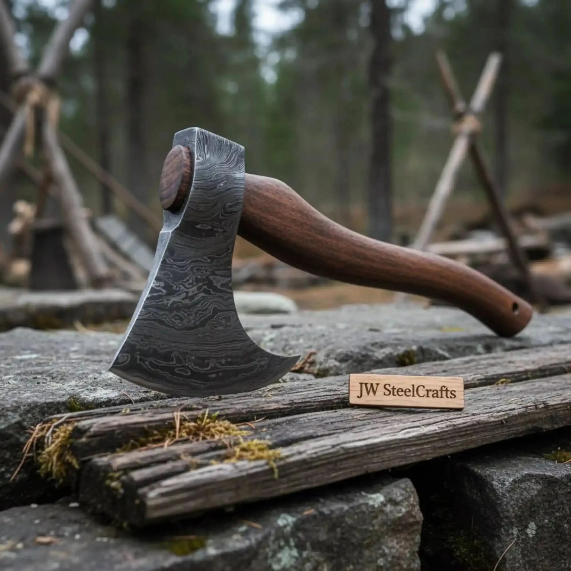 Handmade Damascus Steel Tomahawk Axe – Hand Forged Bearded Hatchet with Curved Hardwood Handle for Camping and Bushcraft | JW SteelCrafts by JW SteelCrafts, Southern lifestyle
