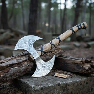 Unique Double-Headed Viking Axe - Handcrafted Decor Piece | Two Styles Available | JW SteelCrafts detail view by JW