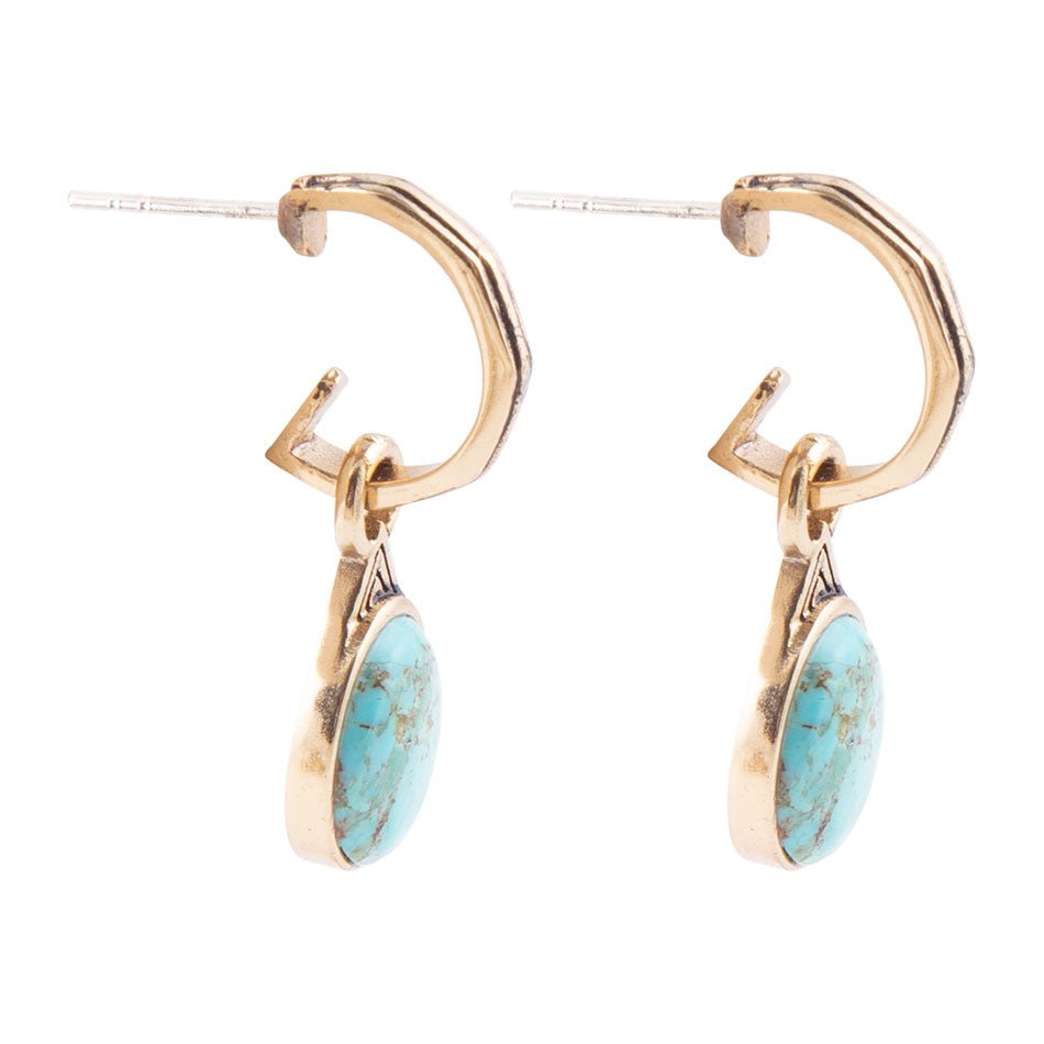 Nova Half-Hoop Blue Turquoise and Golden Earrings detail view by Barse Jewelry