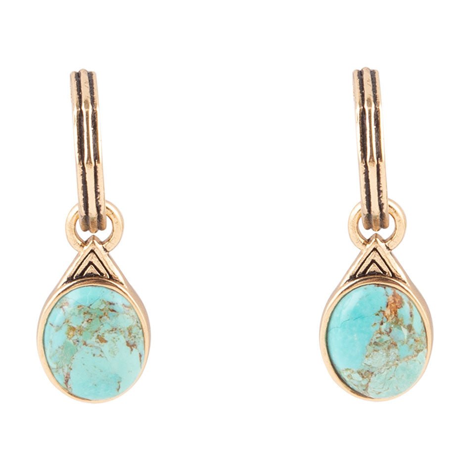 Nova Half-Hoop Blue Turquoise and Golden Earrings by Barse Jewelry