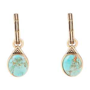 Nova Half-Hoop Blue Turquoise and Golden Earrings by Barse Jewelry