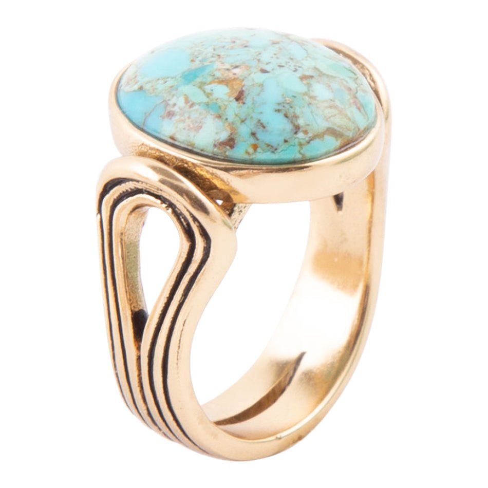 Nova Blue Turquoise and Golden Oval Ring by Barse Jewelry