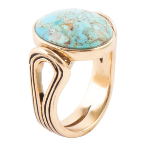 Nova Blue Turquoise and Golden Oval Ring by Barse Jewelry