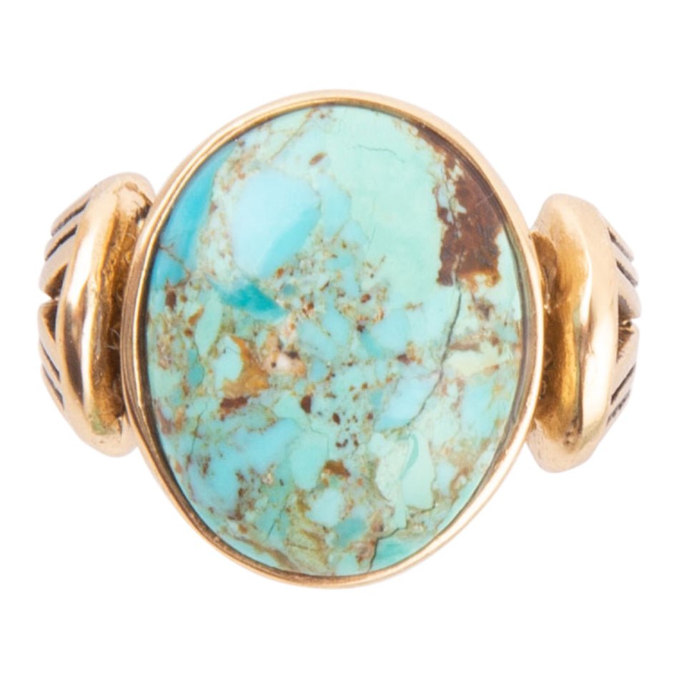 Nova Blue Turquoise and Golden Oval Ring detail view by Barse Jewelry
