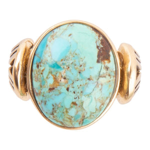 Nova Blue Turquoise and Golden Oval Ring detail view by Barse Jewelry