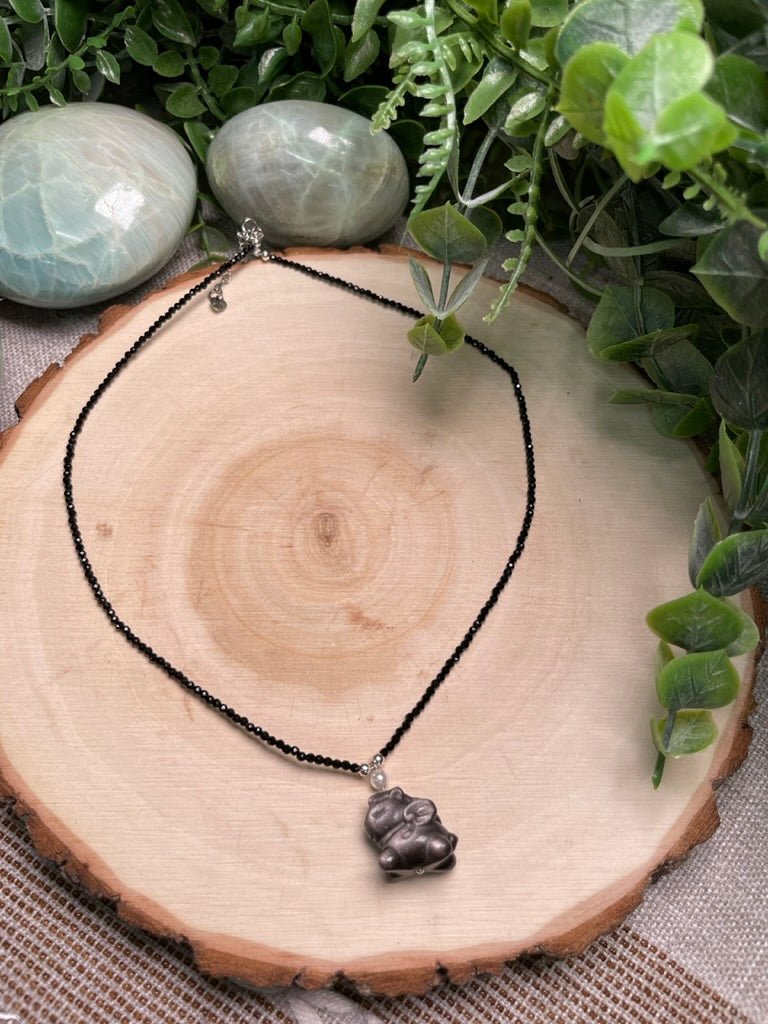 Obsidian Pegasus Choker Necklace detail view by Copper Ashes