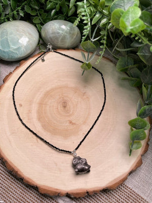 Obsidian Pegasus Choker Necklace detail view by Copper Ashes