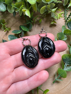 Obsidian Yoni Earrings by Copper Ashes