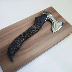 Handcrafted Viking-Style Bearded Axe with Engraved Steel Head and Carved Hardwood Handle by JW SteelCrafts, Southern lifestyle apparel detail photo 3