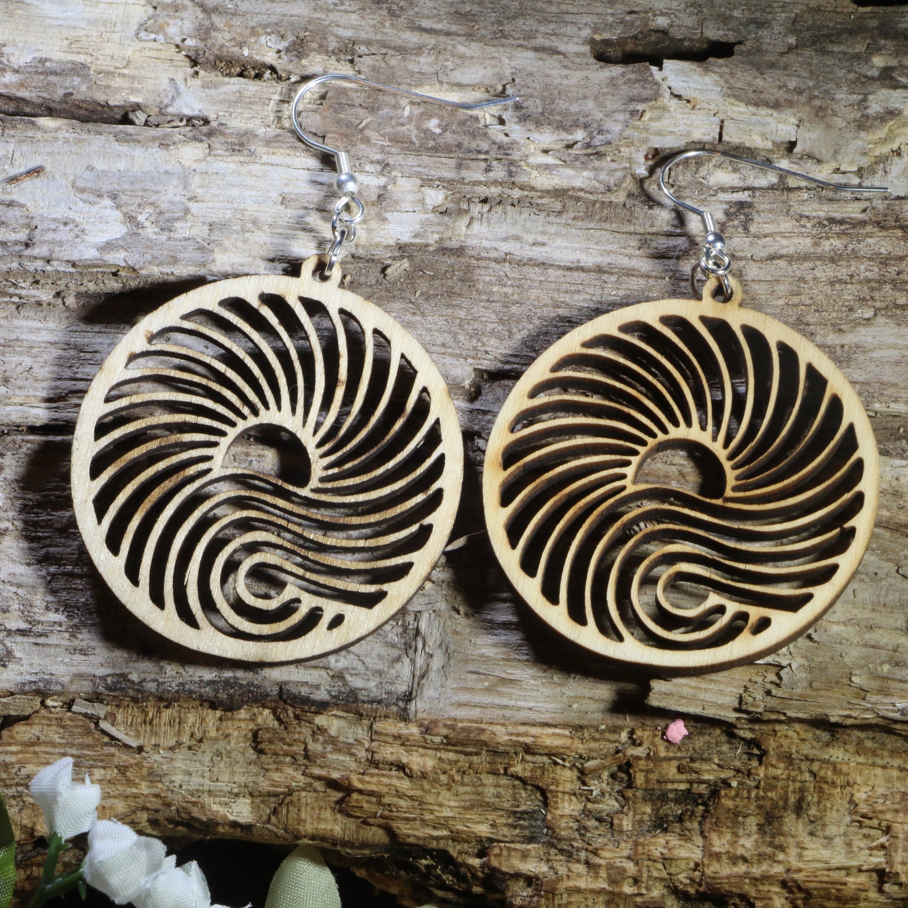 Big Wave Wooden Circle Dangle Earrings | Ocean Surf Jewelry by Cate's Concepts, LLC