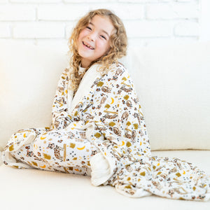 Additional view of Ocelot reversible bamboo blanket with hand drawn animal print