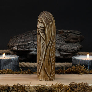 Odin Figurine – 13 cm (5.1 inches) Hand-Carved Wooden Norse God Statue detail view by Sharky Forged Steel Tools