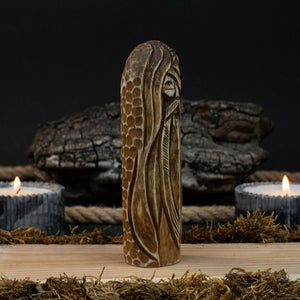 Odin Figurine – 13 cm (5.1 inches) Hand-Carved Wooden Norse God Statue detail view by Sharky Forged Steel Tools