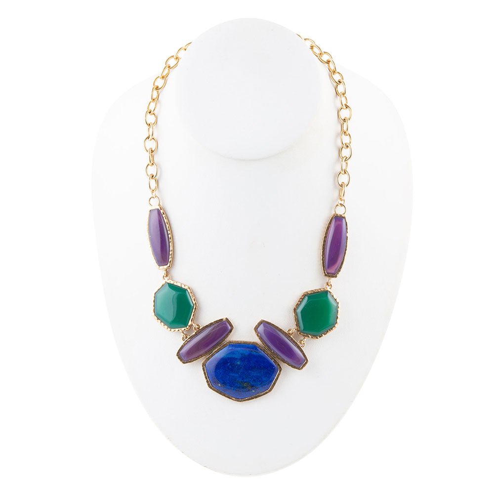 Odyssey Lapis Multi Stone Statement Necklace detail view by Barse Jewelry