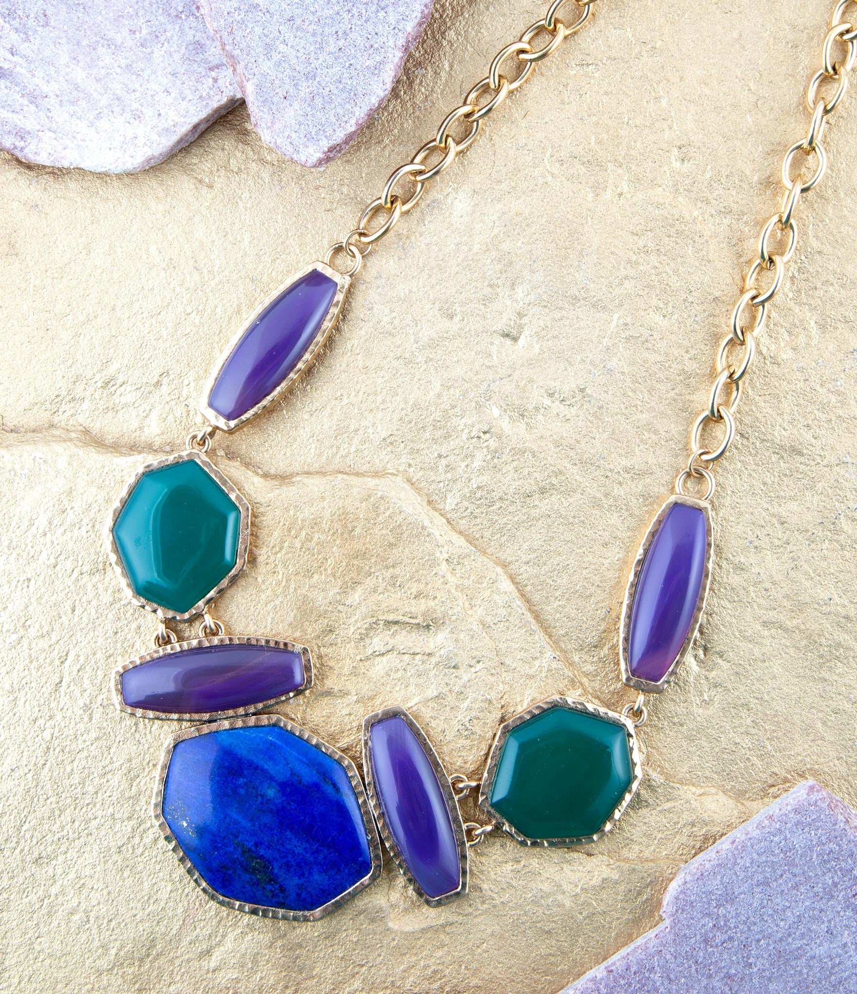 Odyssey Lapis Multi Stone Statement Necklace detail view by Barse Jewelry