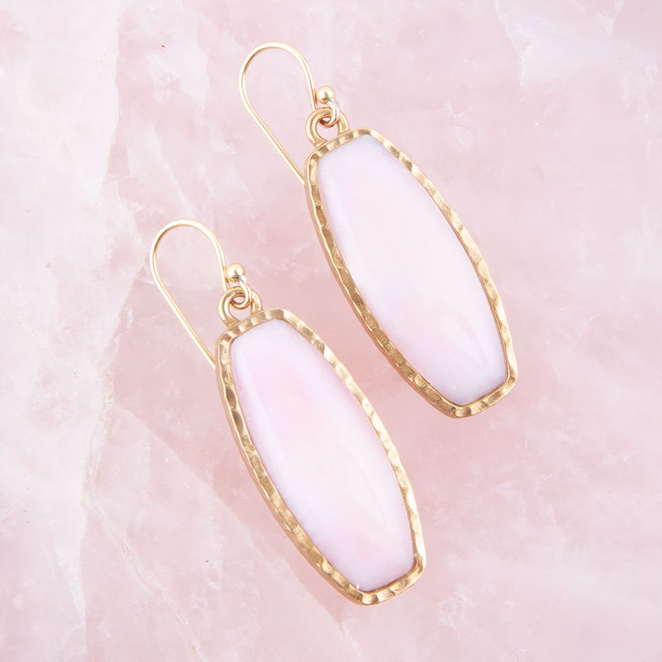 Odyssey Long Pink Opal and Bronze Earrings detail view by Barse Jewelry