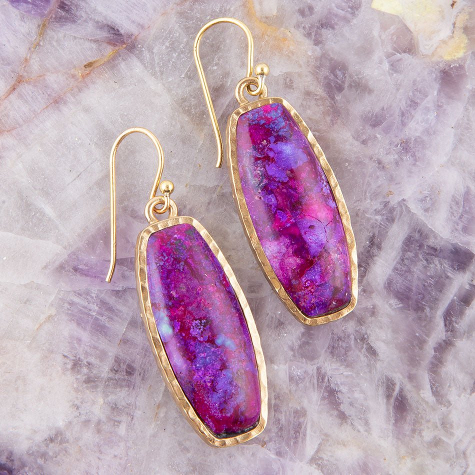 Odyssey Long Purple Turquoise and Bronze Statement Earrings detail view by Barse Jewelry