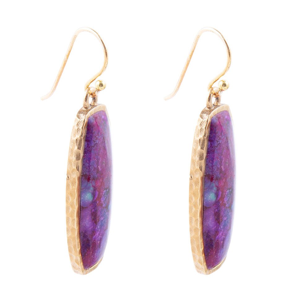Odyssey Long Purple Turquoise and Bronze Statement Earrings detail view by Barse Jewelry