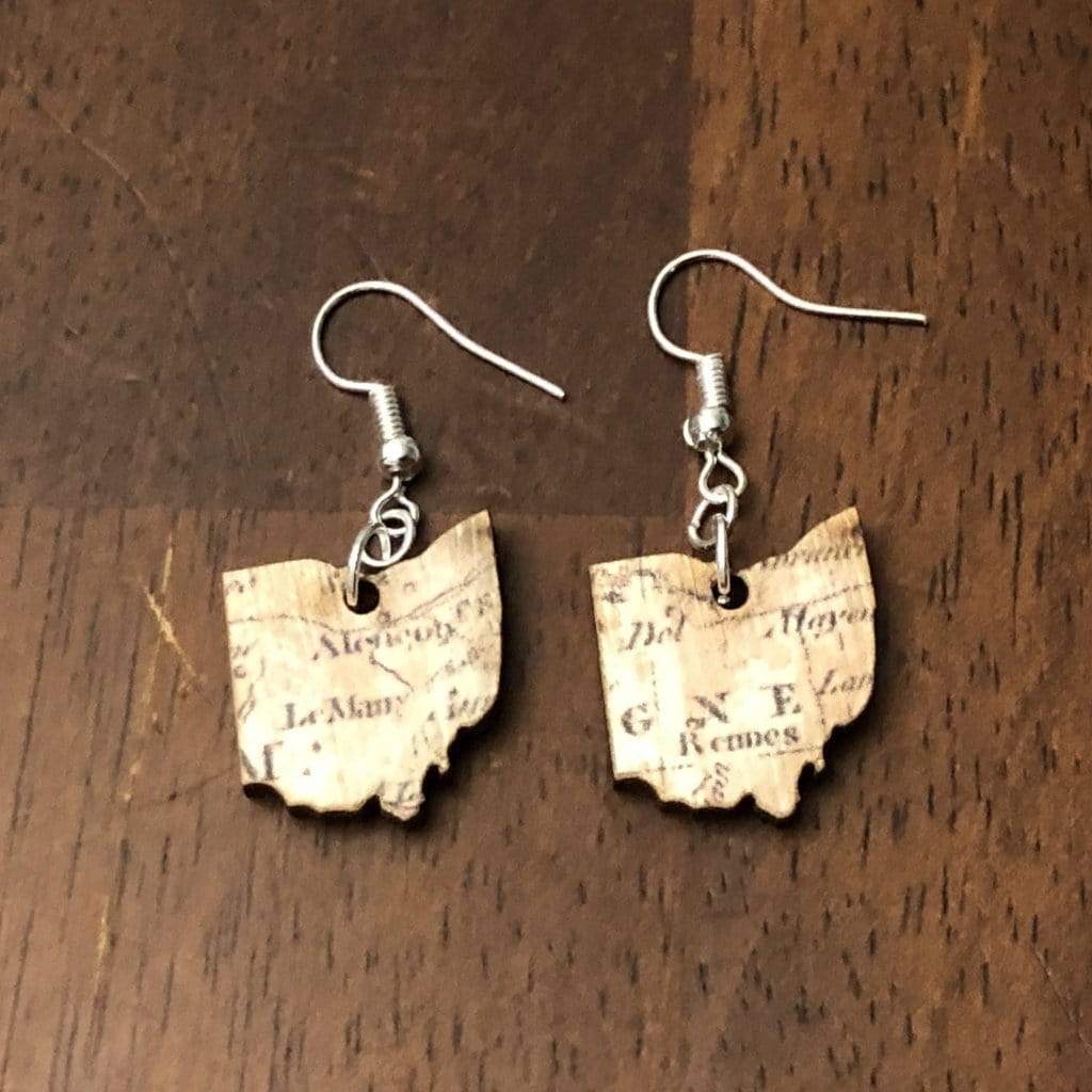 Ohio Map Wooden Dangle Earrings | State Jewelry by Cate's Concepts, LLC
