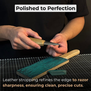 One-Sided Leather Strop For Knife Sharpening & Polishing Compound detail view by Sharky Forged Steel Tools