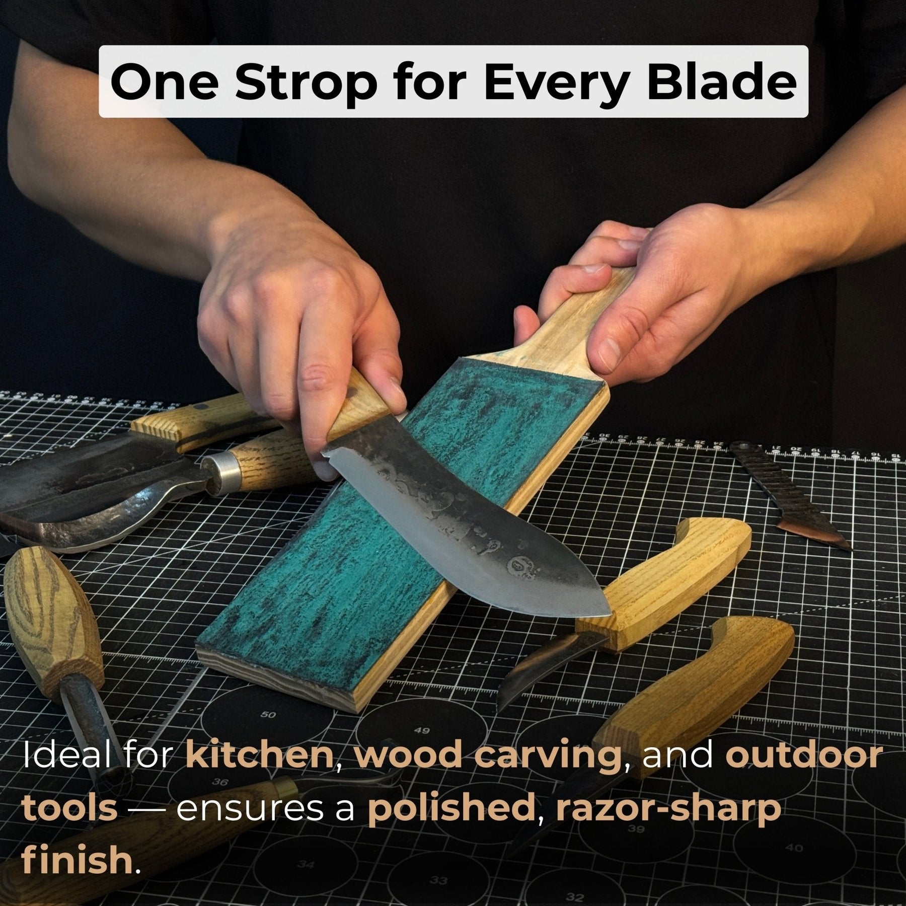 One-Sided Leather Strop For Knife Sharpening & Polishing Compound detail view by Sharky Forged Steel Tools