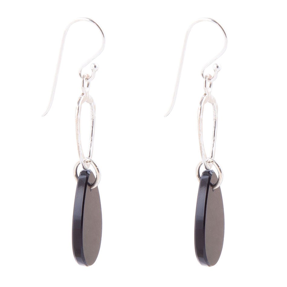 Onyx and Sterling Silver Drop Earrings detail view by Barse Jewelry