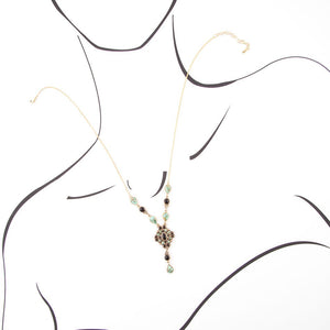 Barcelona Black Onyx and Blue Turquoise Golden Y-Necklace detail view by Barse Jewelry