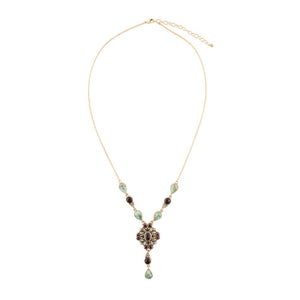 Barcelona Black Onyx and Blue Turquoise Golden Y-Necklace detail view by Barse Jewelry