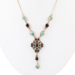 Barcelona Black Onyx and Blue Turquoise Golden Y-Necklace by Barse Jewelry