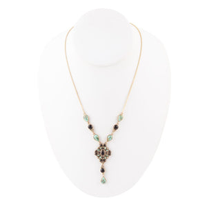 Barcelona Black Onyx and Blue Turquoise Golden Y-Necklace detail view by Barse Jewelry