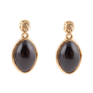 Black Onyx Hammered Post Drop Golden Earrings by Barse Jewelry