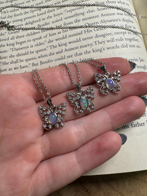 Opal Butterfly Necklace Adjustable detail view by Copper Ashes