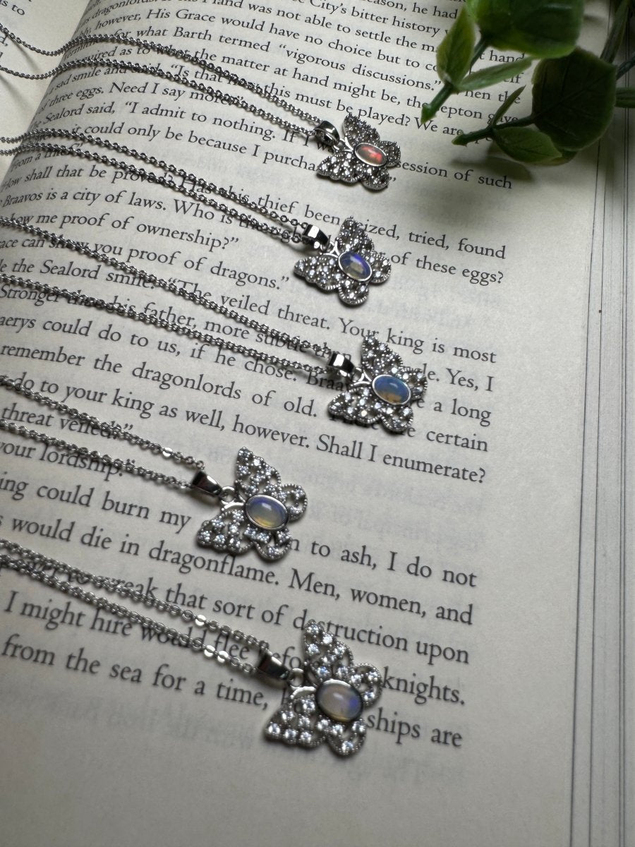 Opal Butterfly Necklace Adjustable detail view by Copper Ashes