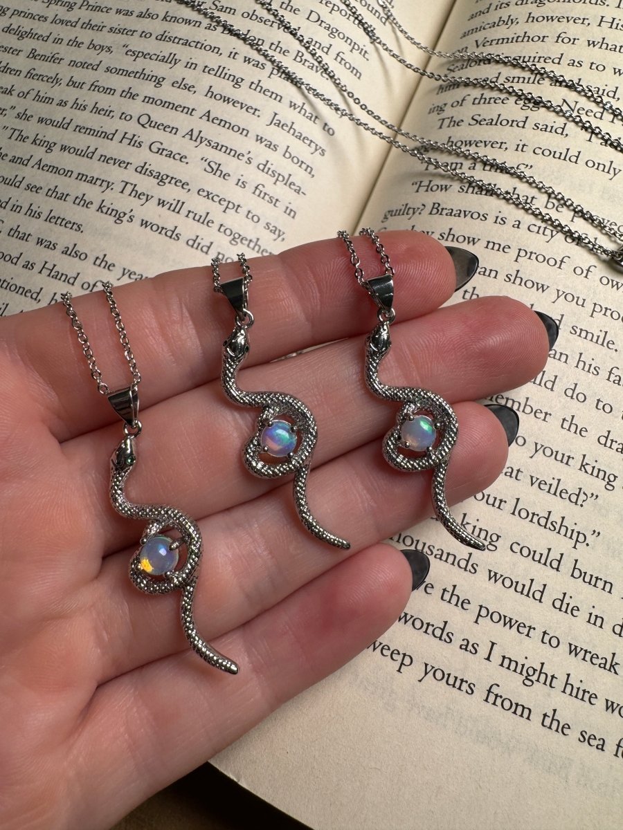 Opal Snake Necklace Adjustable detail view by Copper Ashes