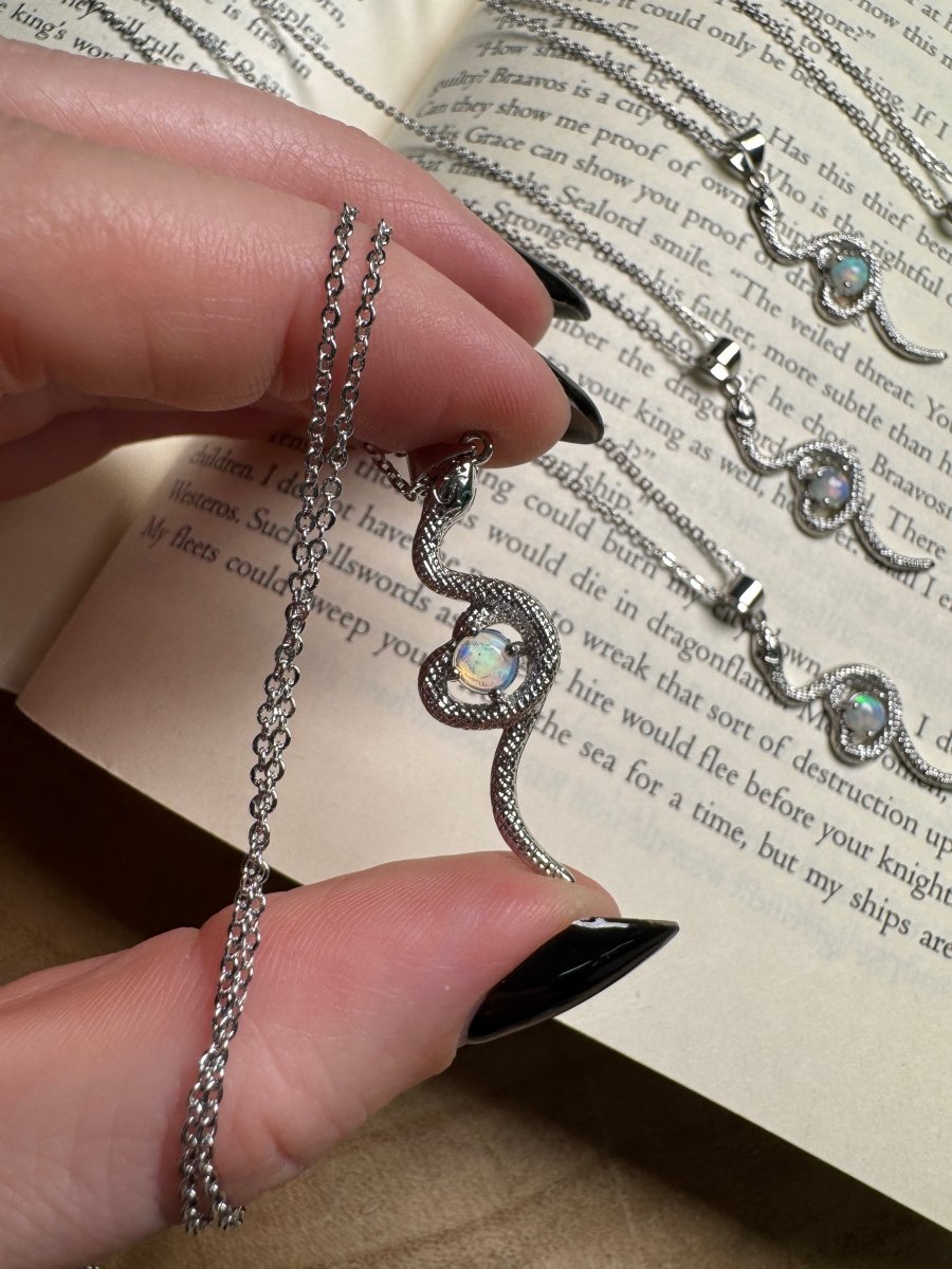 Opal Snake Necklace Adjustable detail view by Copper Ashes