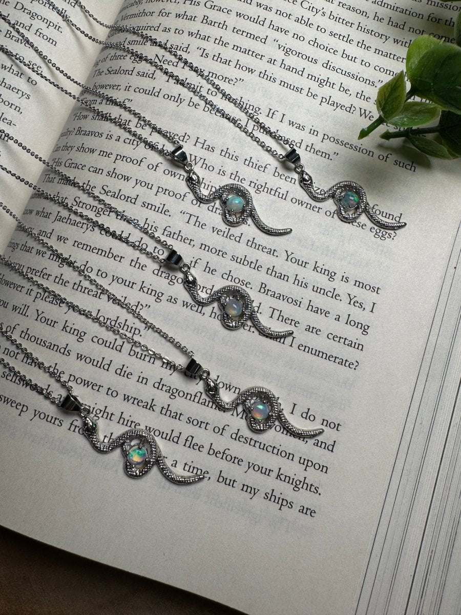 Opal Snake Necklace Adjustable detail view by Copper Ashes