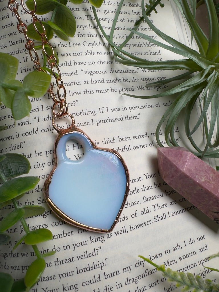 Opalite Locket Necklace detail view by Copper Ashes
