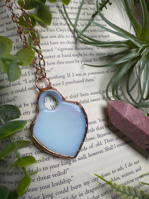 Opalite Locket Necklace detail view by Copper Ashes