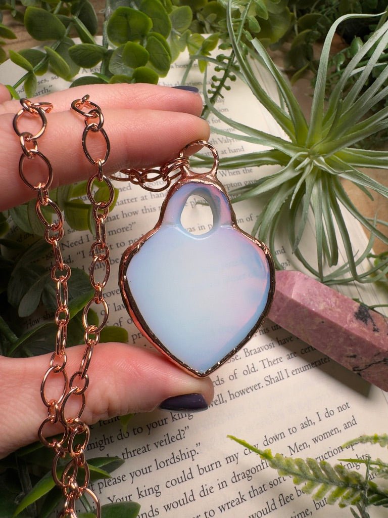 Opalite Locket Necklace detail view by Copper Ashes