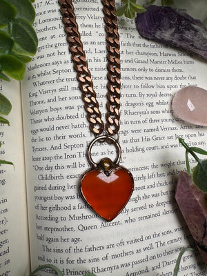Orange Agate Heart and Tigers Eye Necklace by Copper Ashes