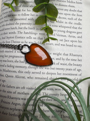 Orange Agate Heart Necklace detail view by Copper Ashes