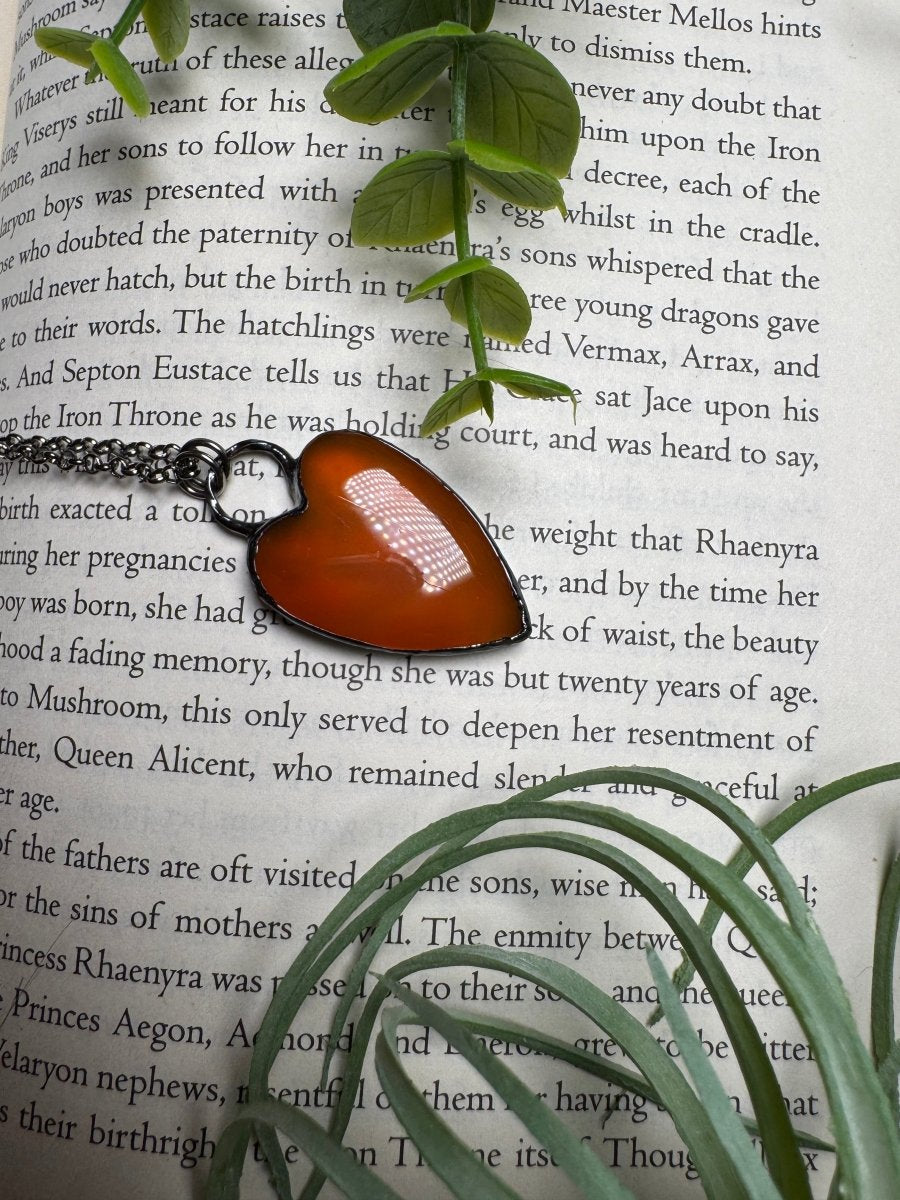 Orange Agate Heart Necklace detail view by Copper Ashes