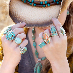 Orange Spiny Oyster and Blue Turquoise Matrix Abstract Golden Ring detail view by Barse Jewelry