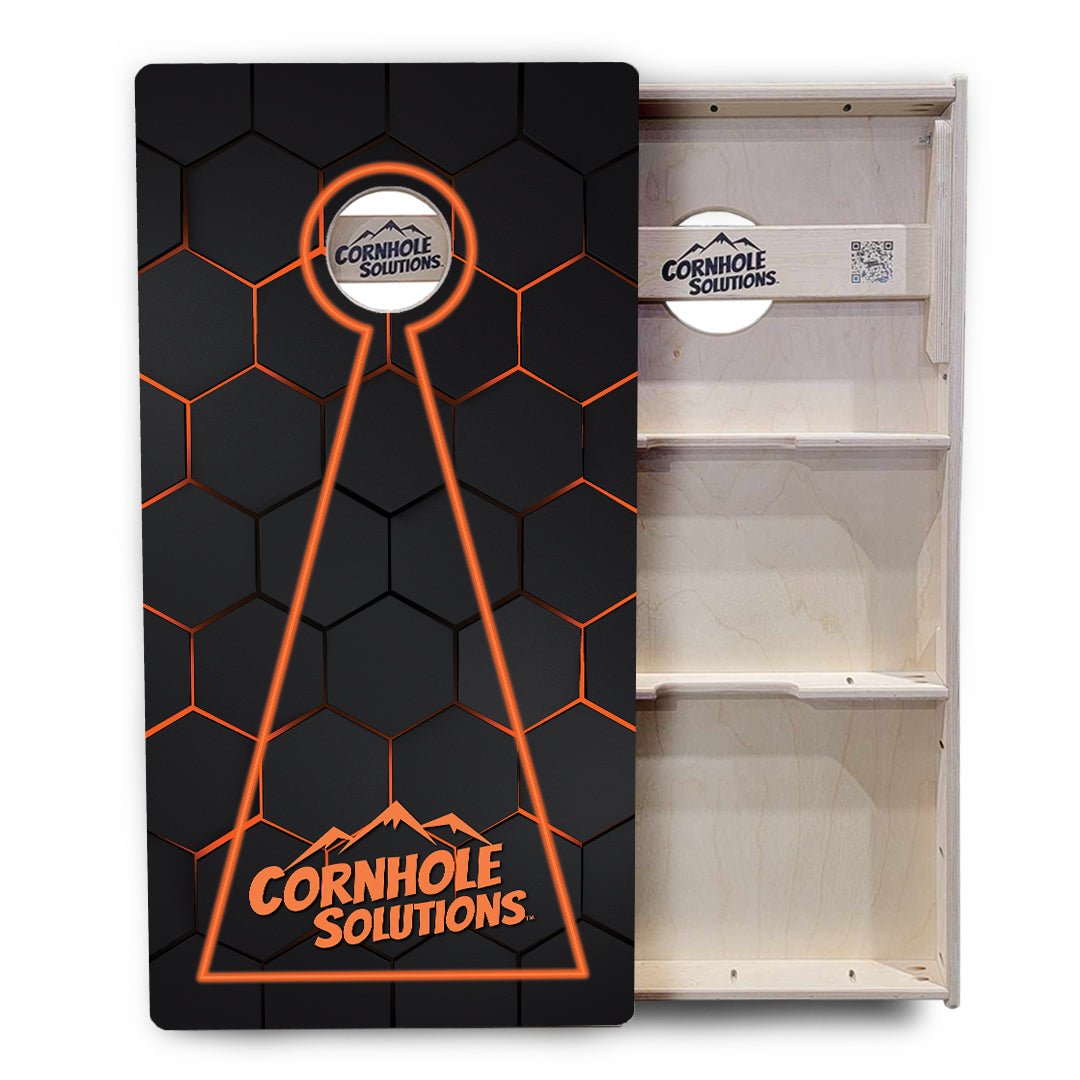 Glow Hole Black Backgound Cornhole Boards - Professional Tournament Series