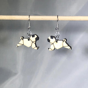 Origami Pug Wooden Dangle Earrings | Dog Lover Jewelry by Cate's Concepts, LLC, handmade jewelry detail photo 3