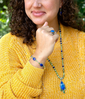 Oxford Lapis and Jade Bracelet detail view by Barse Jewelry