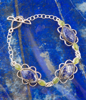 Oxford Lapis and Jade Bracelet detail view by Barse Jewelry
