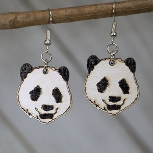 Panda Face Wooden Dangle Earrings | Animal Jewelry by Cate's Concepts, LLC, handmade jewelry main product photo