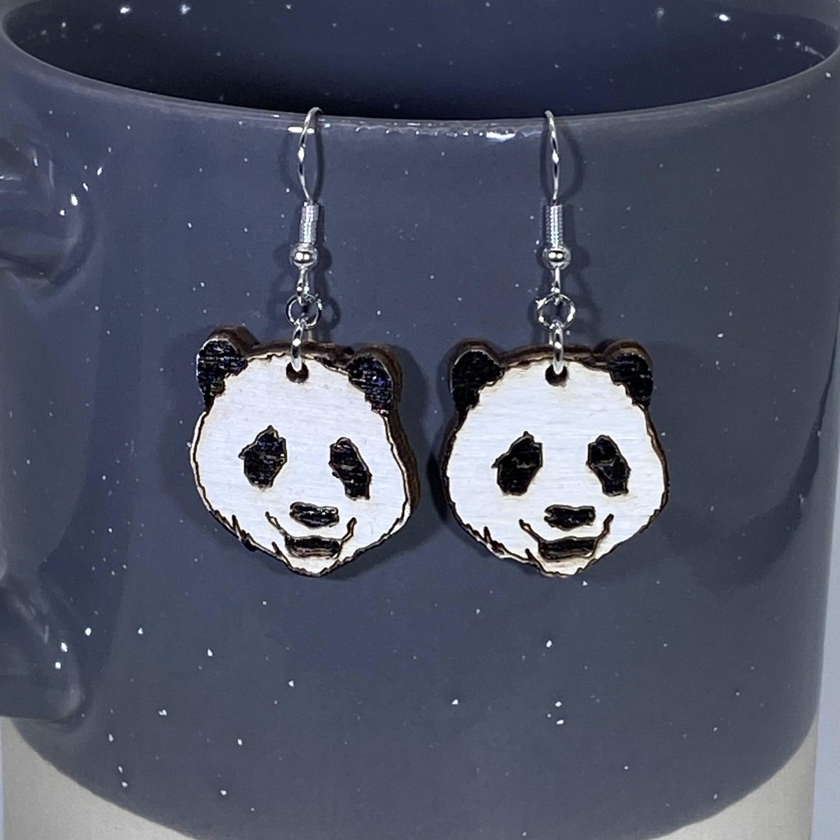 Panda Face Wooden Dangle Earrings | Animal Jewelry by Cate's Concepts, LLC, handmade jewelry detail photo 4